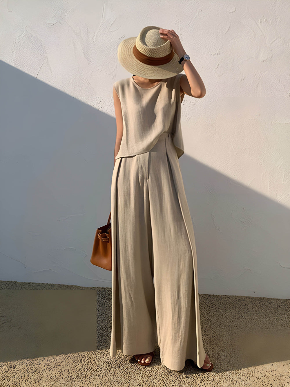 Set di pantaloni casual in lino misto Angela