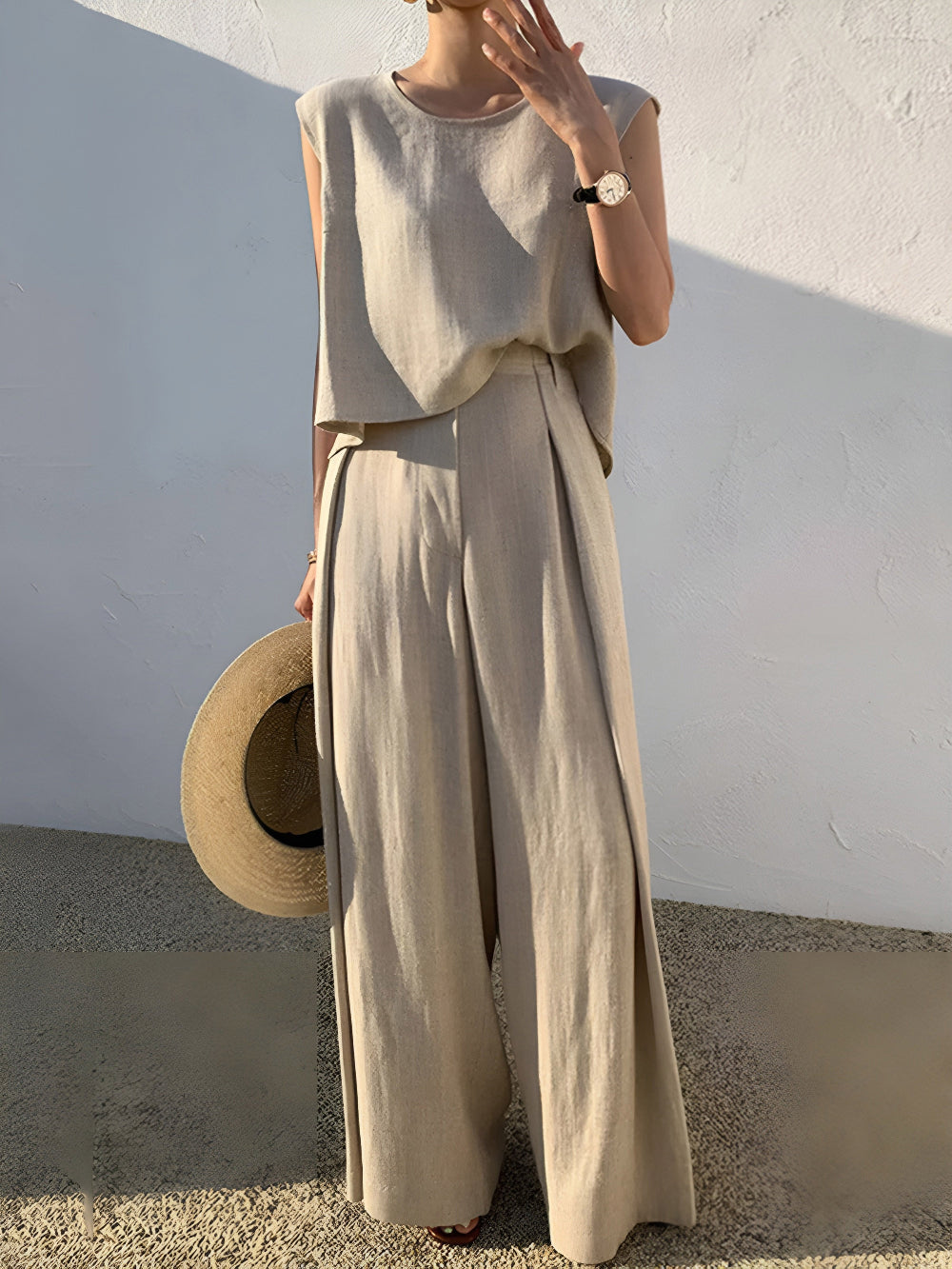 Set di pantaloni casual in lino misto Angela