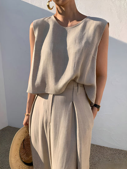 Set di pantaloni casual in lino misto Angela