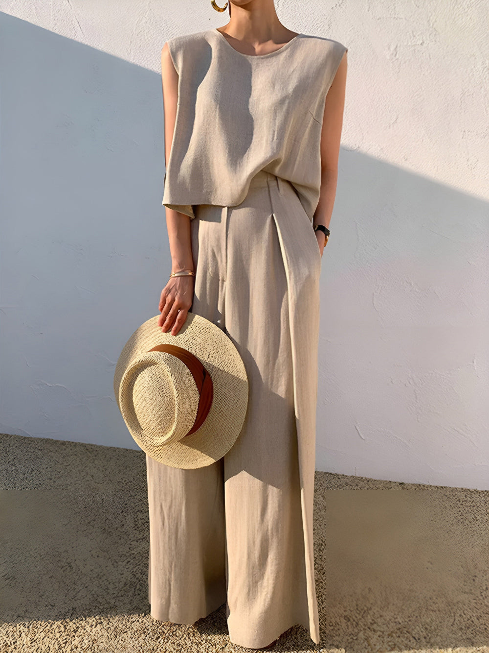 Set di pantaloni casual in lino misto Angela