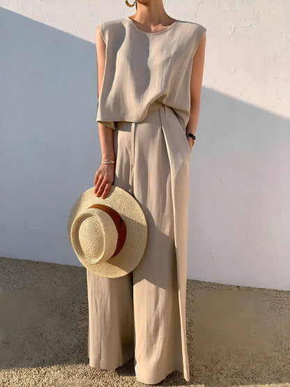 Set di pantaloni casual in lino misto Angela