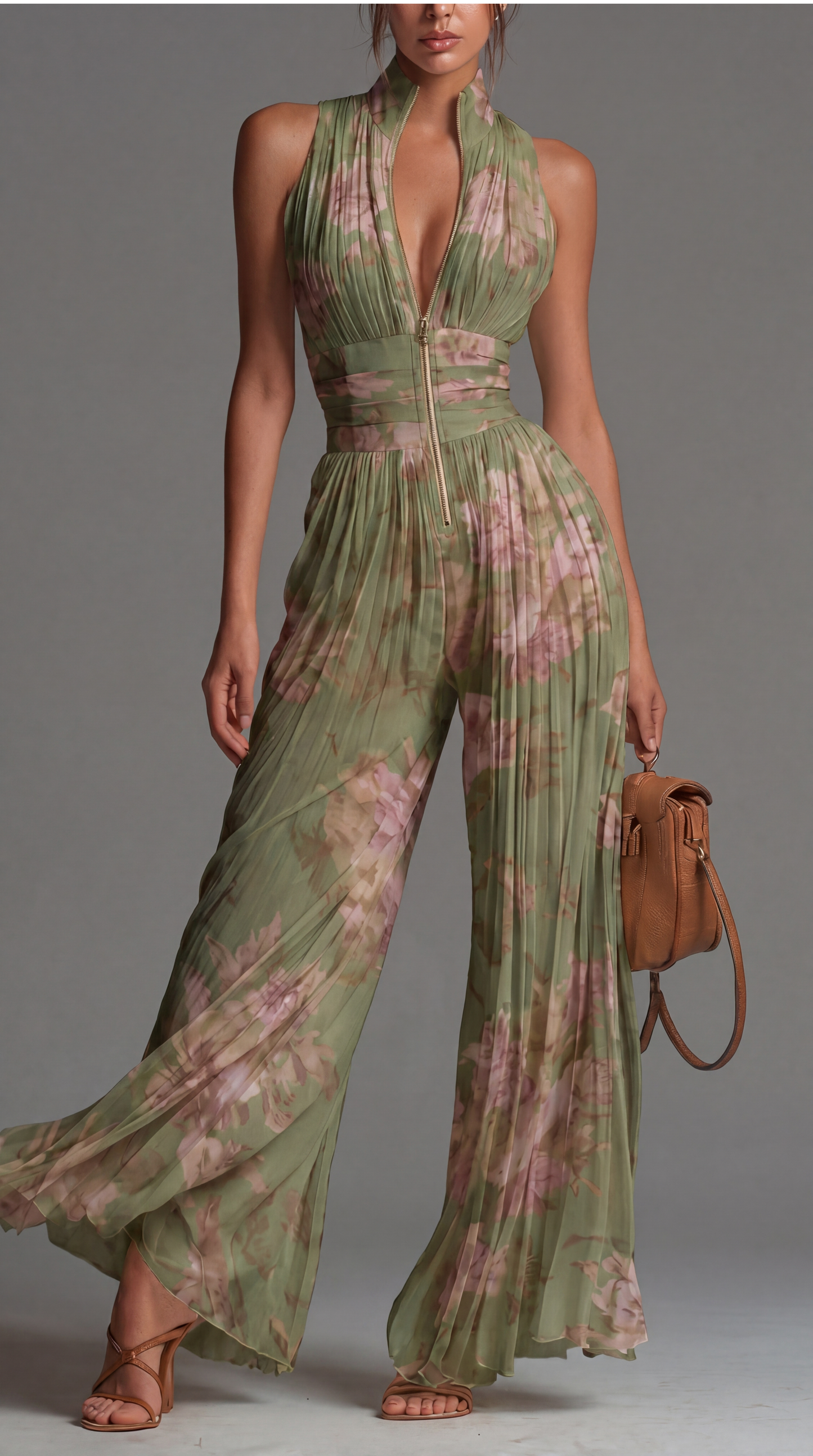 Tuta plissettata in chiffon a fantasia floreale • S1