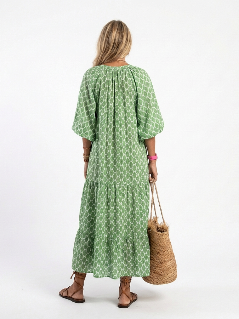 Apolline | Vestito midi con maniche a tre quarti, scollo a V e motivo stampato