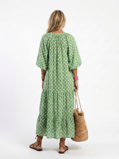Apolline | Vestito midi con maniche a tre quarti, scollo a V e motivo stampato