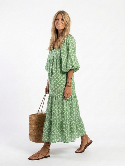 Apolline | Vestito midi con maniche a tre quarti, scollo a V e motivo stampato