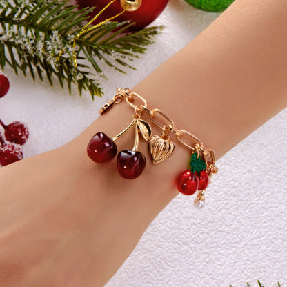 Bracciale con ciondolo a forma di ciliegia rossa