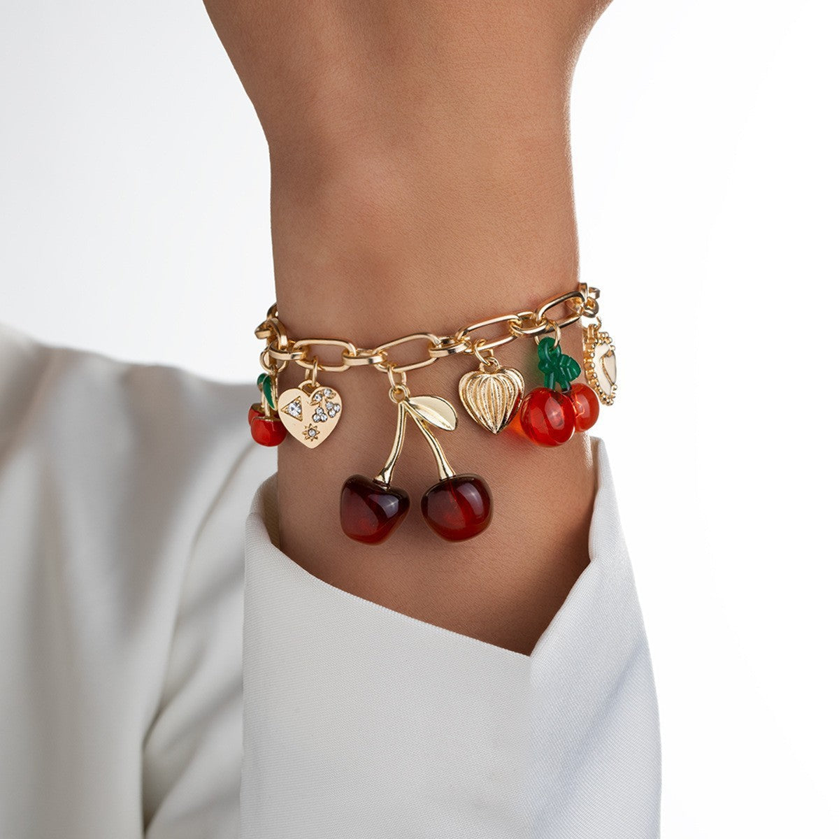 Bracciale con ciondolo a forma di ciliegia rossa