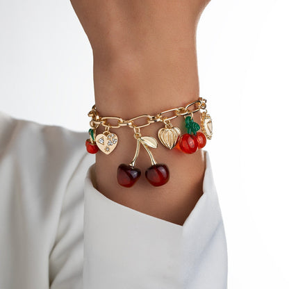 Bracciale con ciondolo a forma di ciliegia rossa