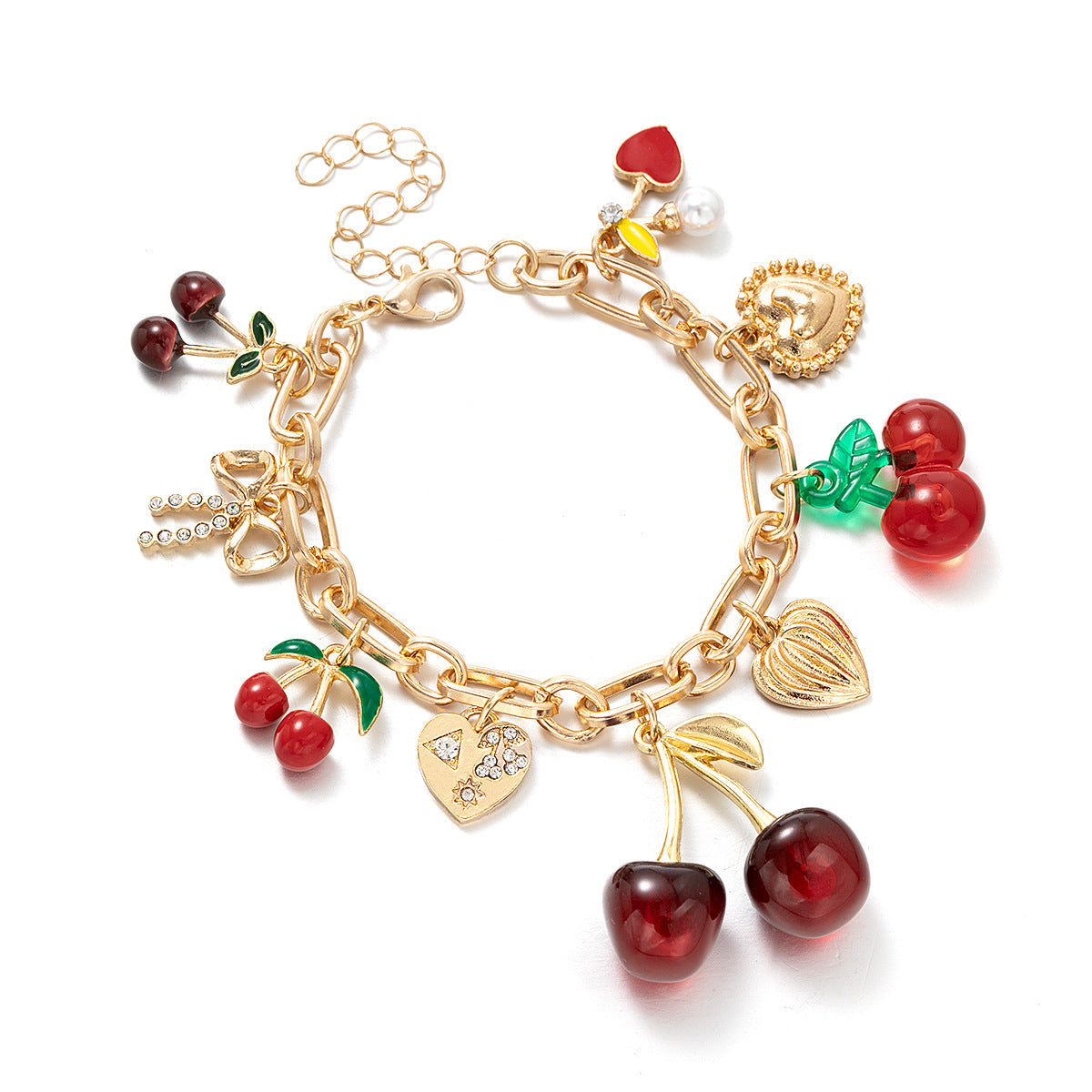 Bracciale con ciondolo a forma di ciliegia rossa