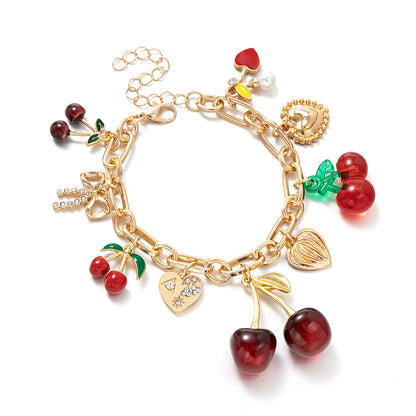 Bracciale con ciondolo a forma di ciliegia rossa