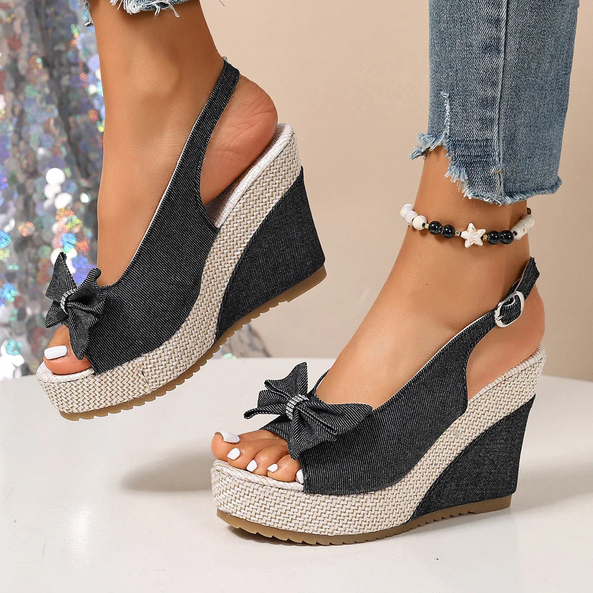 Sandali con zeppa in denim Anna