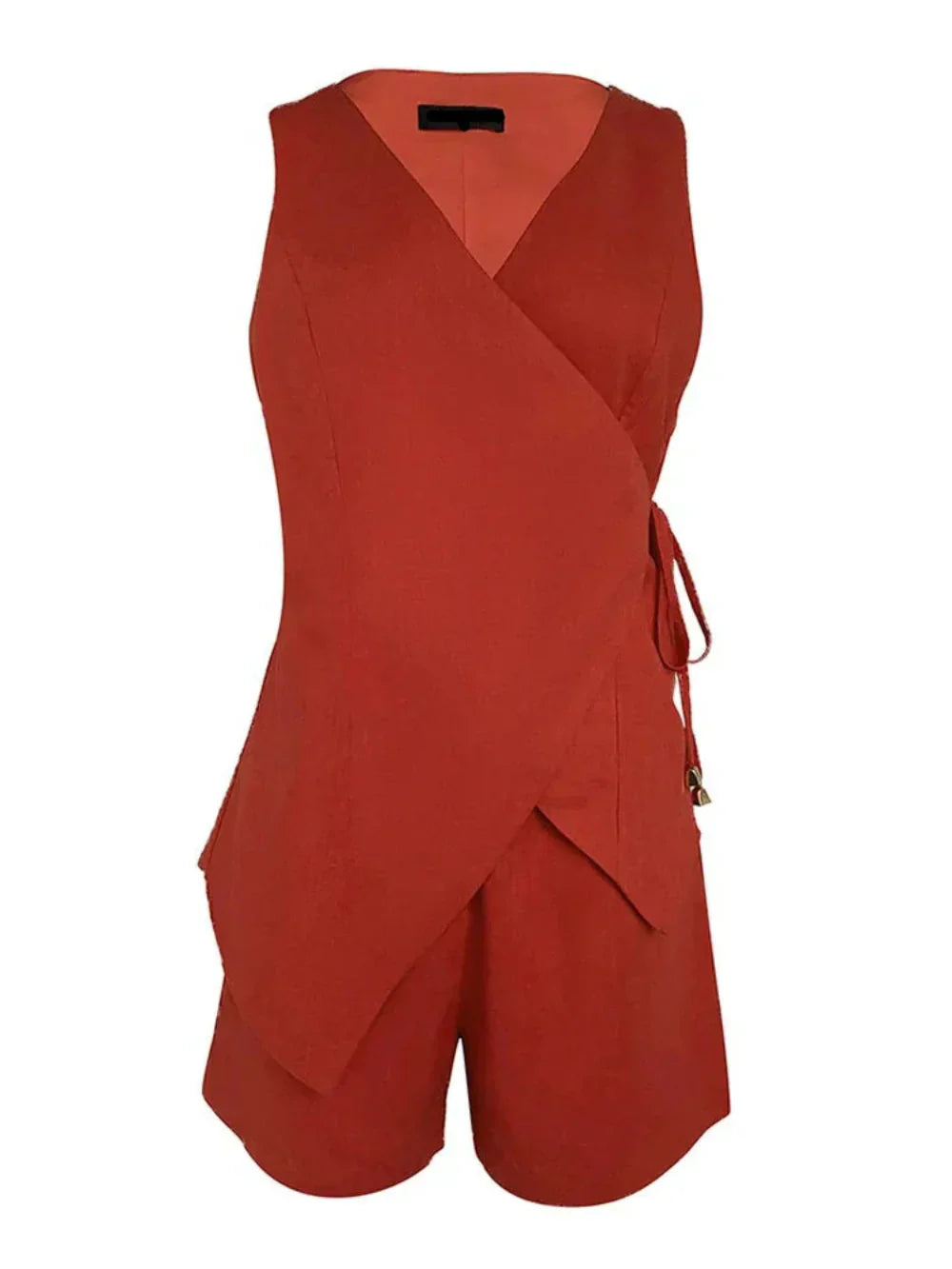 Set di top in lino con scollo a V e pantaloncini Aaliyah