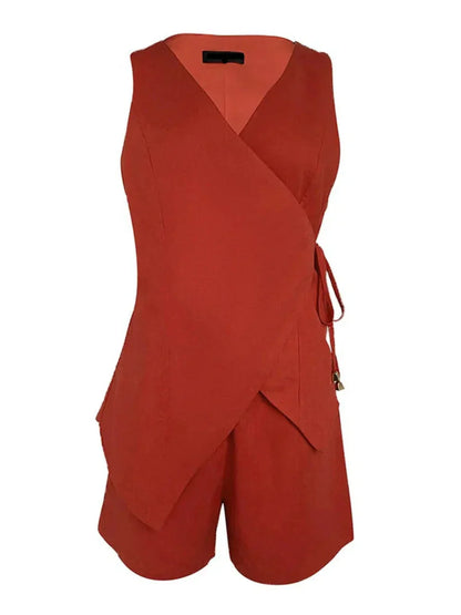 Set di top in lino con scollo a V e pantaloncini Aaliyah