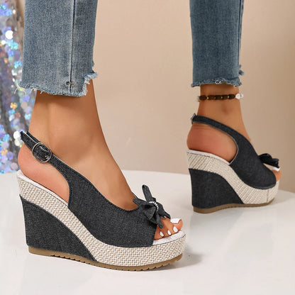 Sandali con zeppa in denim Anna