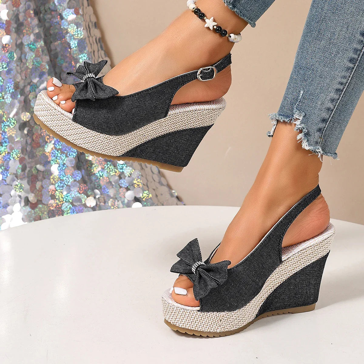 Sandali con zeppa in denim Anna