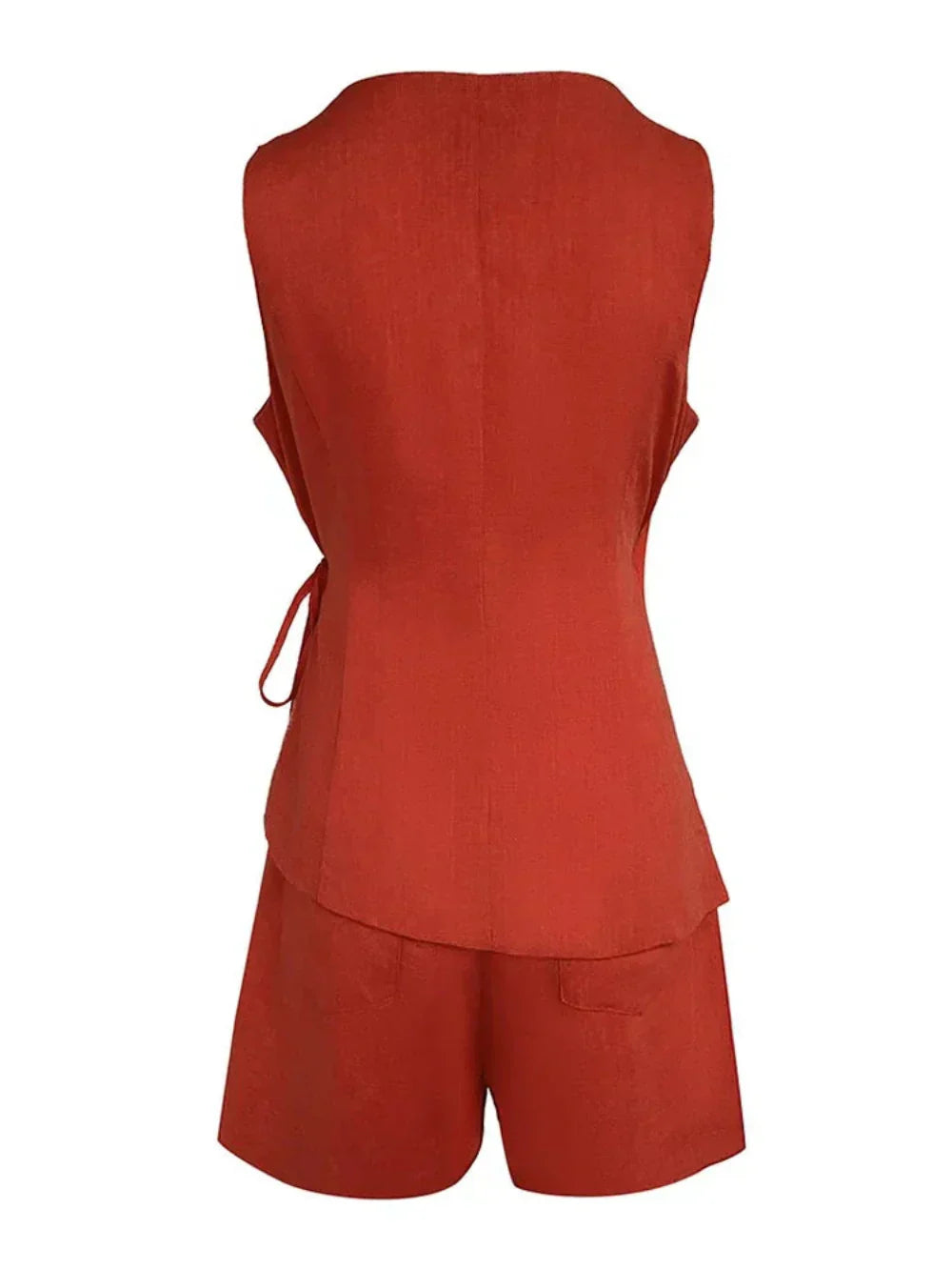 Set di top in lino con scollo a V e pantaloncini Aaliyah