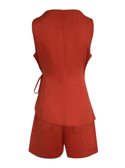 Set di top in lino con scollo a V e pantaloncini Aaliyah