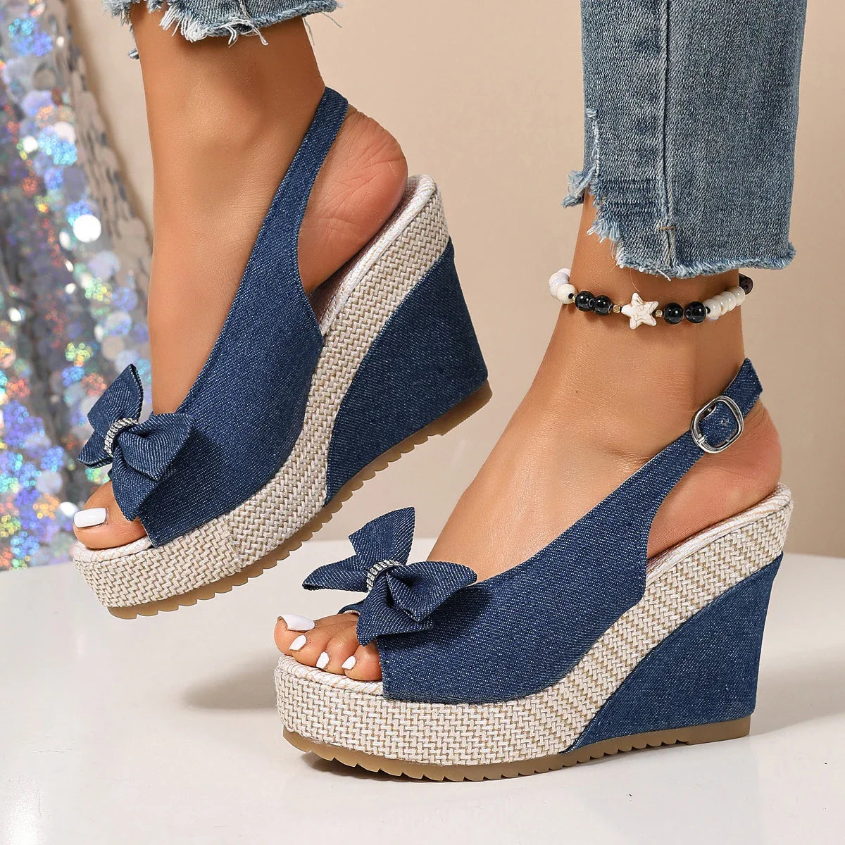 Sandali con zeppa in denim Anna