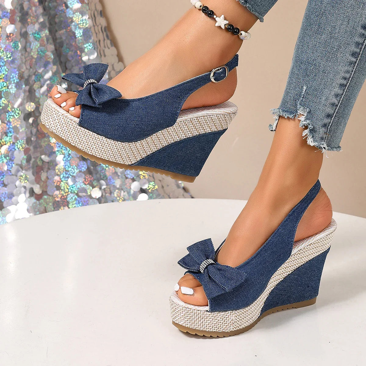 Sandali con zeppa in denim Anna