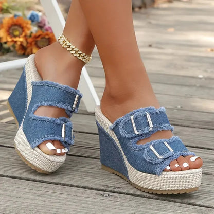 Elara Sandali con zeppa in denim