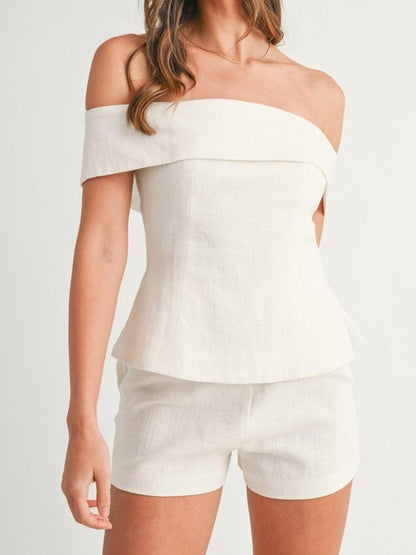 Completo due pezzi bianco in cotone e lino di Blessy