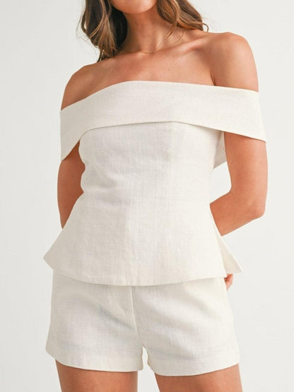 Completo due pezzi bianco in cotone e lino di Blessy