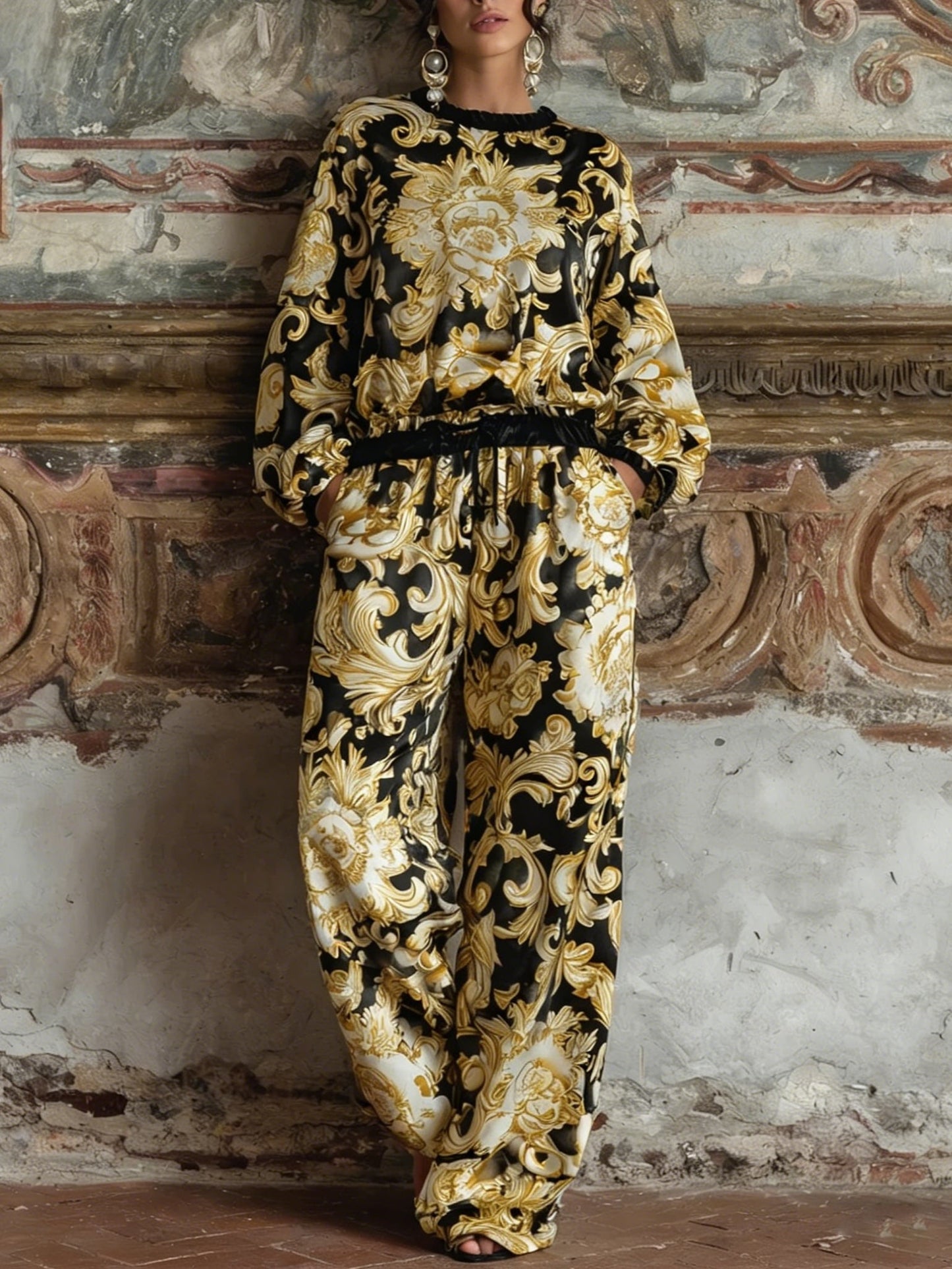 Set di loungewear Ava con motivo floreale barocco