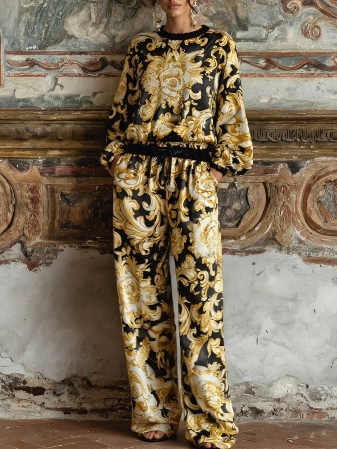 Set di loungewear Ava con motivo floreale barocco