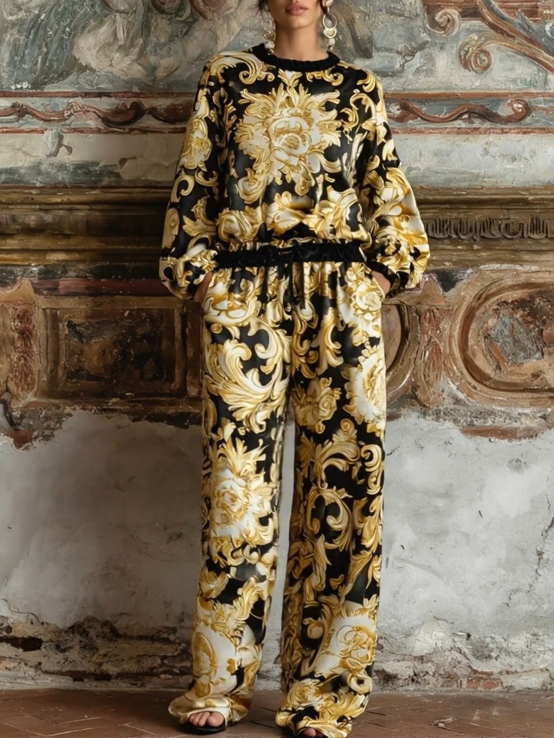 Set di loungewear Ava con motivo floreale barocco