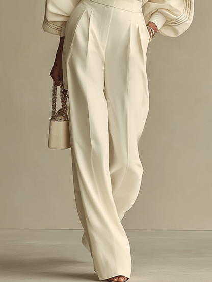Aisha | Top in maglia a coste e pantaloni a vita alta a gamba larga