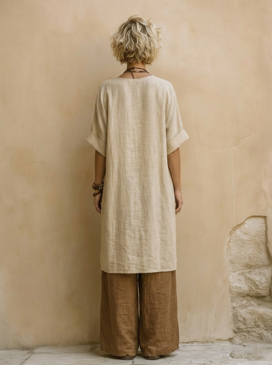 Giulia - Set da tre pezzi bohemiano nomade in grigio scuro e marrone con motivo tribale