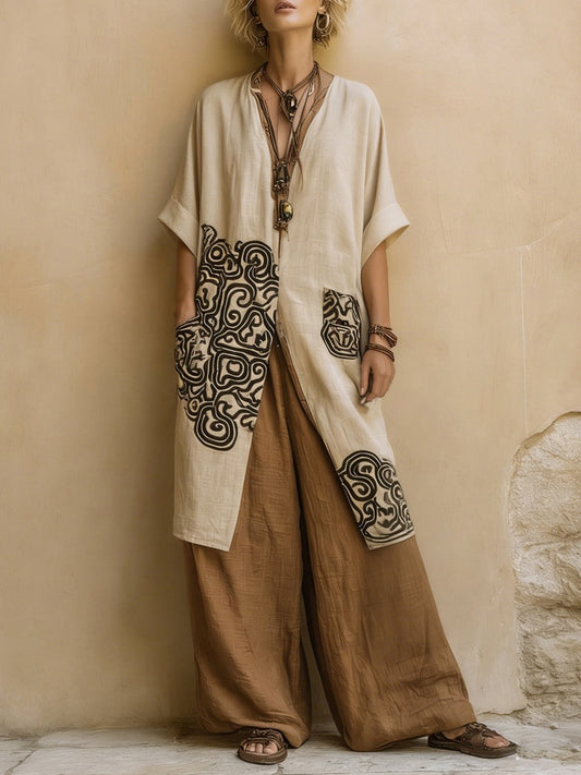 Giulia - Set da tre pezzi bohemiano nomade in grigio scuro e marrone con motivo tribale