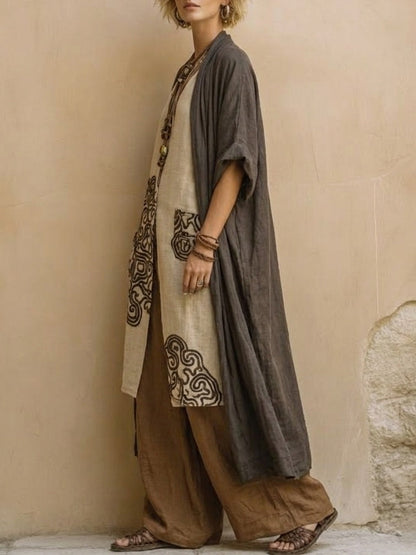 Giulia - Set da tre pezzi bohemiano nomade in grigio scuro e marrone con motivo tribale
