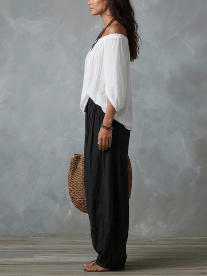Aaliyah | Top a spalle scoperte e pantaloni a lanterna, set in misto rayon