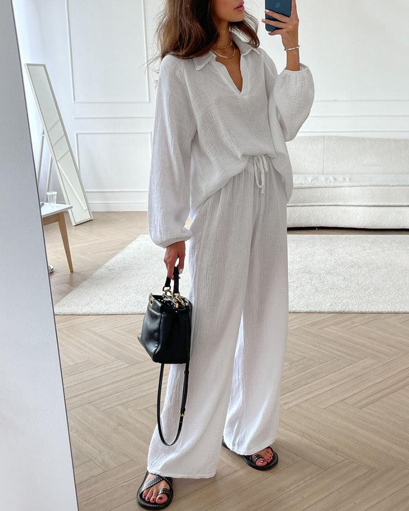 Set casual autunnale con scollo a V