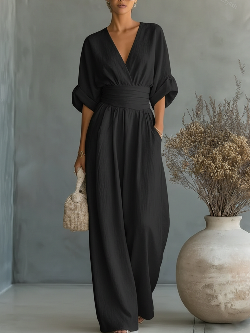 Tuta elegante con scollo a V e vita alta • S1