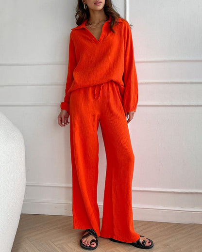 Set casual autunnale con scollo a V
