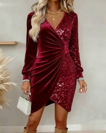 BRIAR | ABITO MIDI LUCCICANTE CON SCOLLO A V