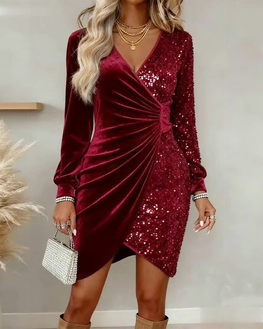 BRIAR | ABITO MIDI LUCCICANTE CON SCOLLO A V