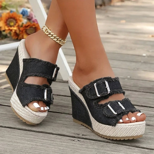 Elara Sandali con zeppa in denim