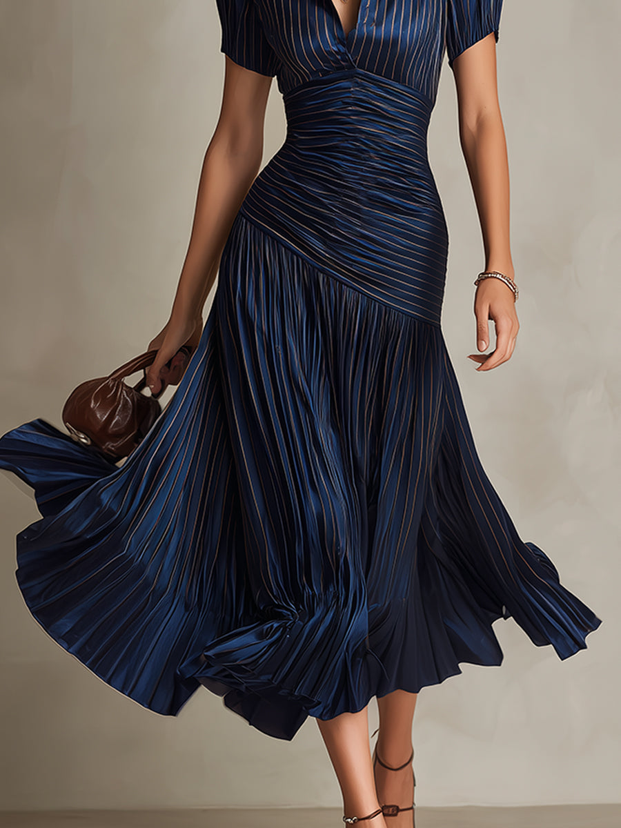 Adriana - Vestito midi in satin a righe retrò