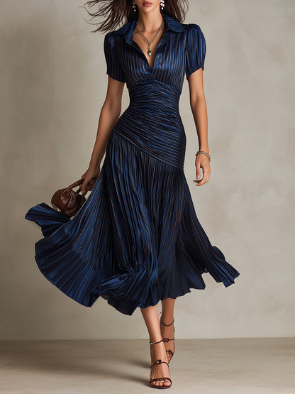 Adriana - Vestito midi in satin a righe retrò