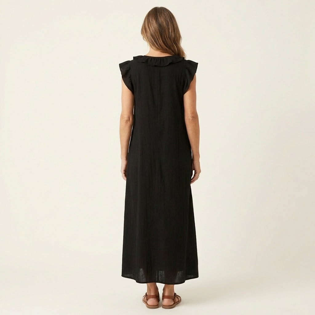Josette | Vestito lungo in lino con scollo a V e volant