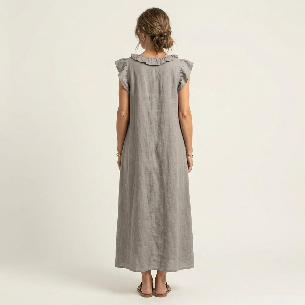 Josette | Vestito lungo in lino con scollo a V e volant