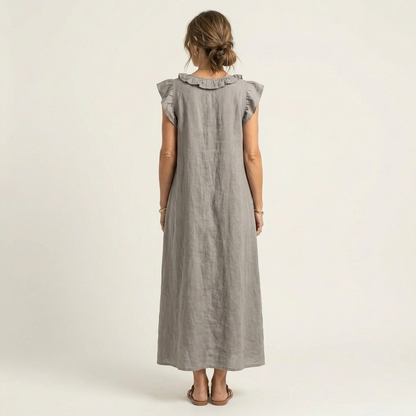 Josette | Vestito lungo in lino con scollo a V e volant