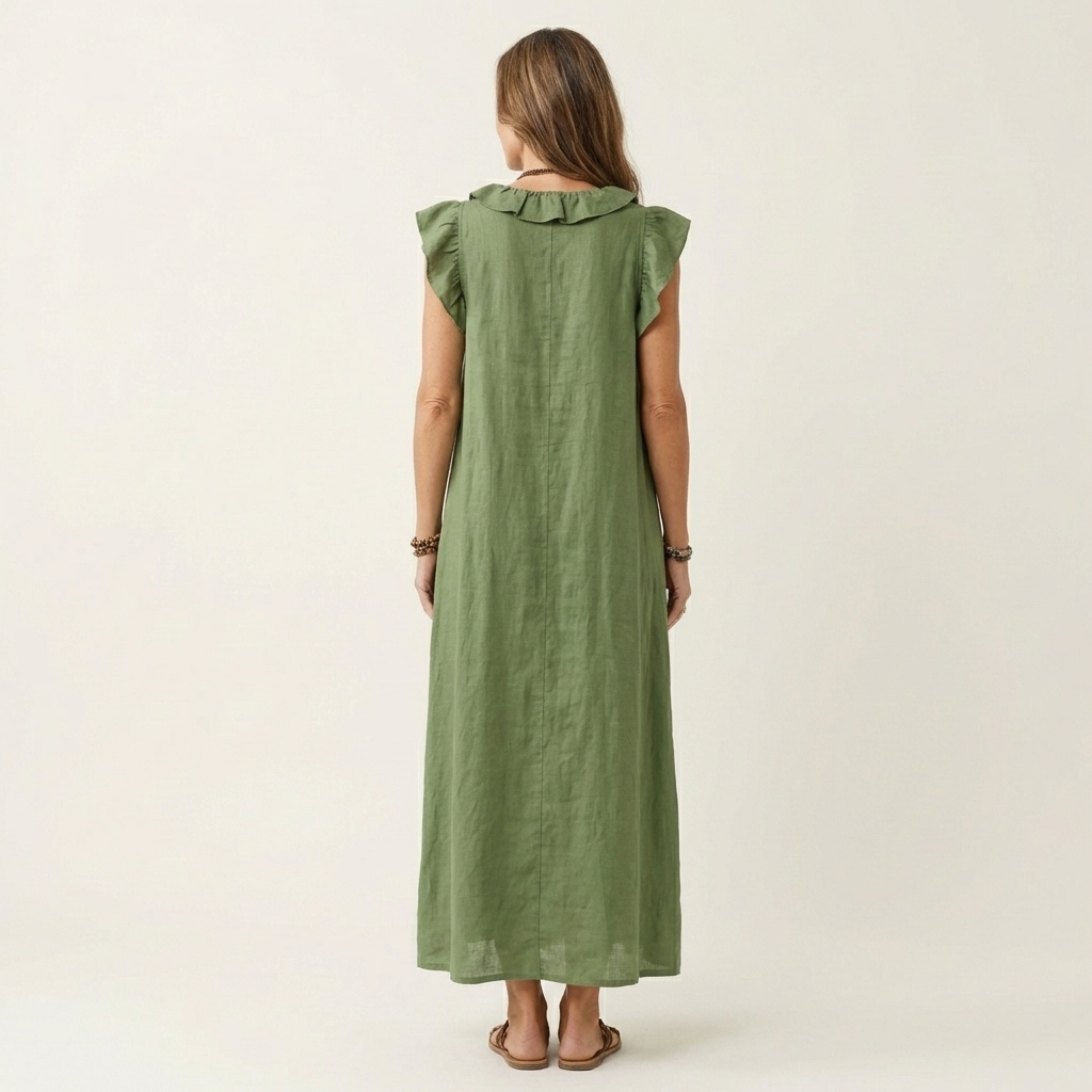 Josette | Vestito lungo in lino con scollo a V e volant