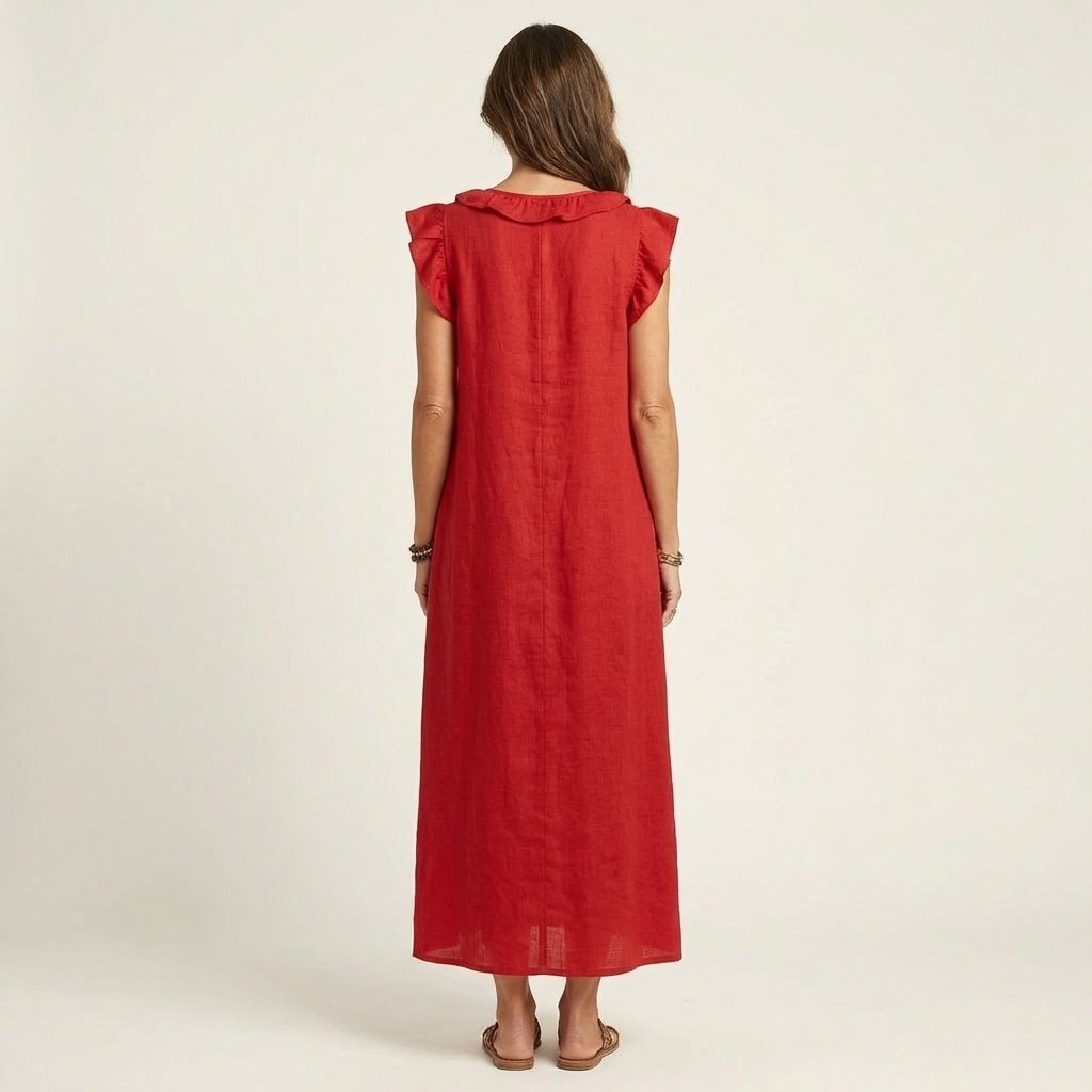 Josette | Vestito lungo in lino con scollo a V e volant