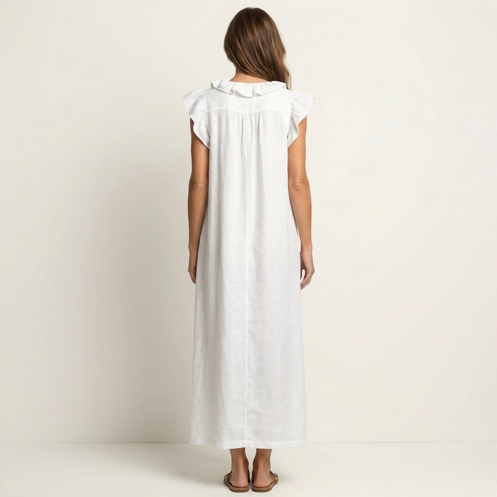 Josette | Vestito lungo in lino con scollo a V e volant