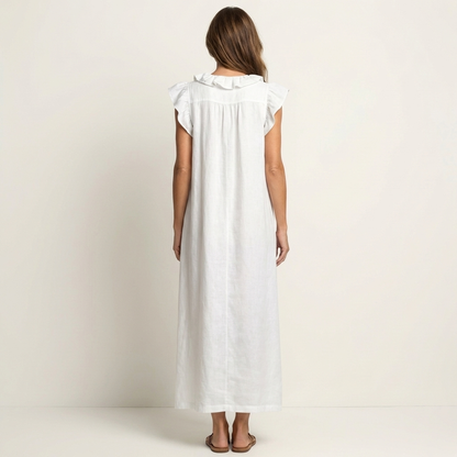 Josette | Vestito lungo in lino con scollo a V e volant