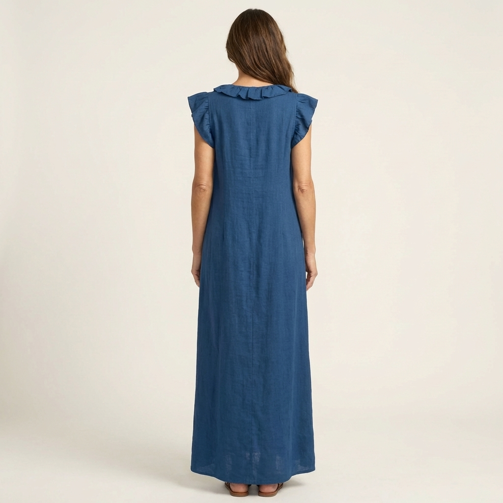 Josette | Vestito lungo in lino con scollo a V e volant